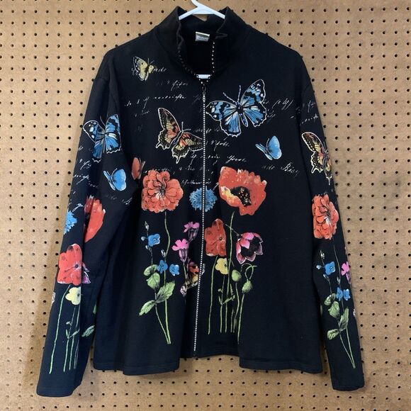 Jess & Jane Butterfly Full Zip Sweater Jacket Joyful 3x Sparkly Novelty Black - Picture 1 of 7